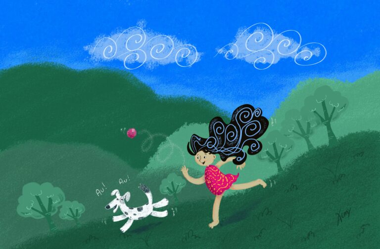 The girl playing with her little friend